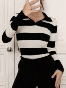 Sweater a Rayas Casual con Cuello de Punto y Manga Larga
