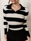 Sweater a Rayas Casual con Cuello de Punto y Manga Larga
