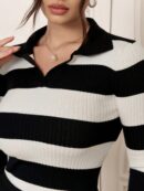 Sweater a Rayas Casual con Cuello de Punto y Manga Larga