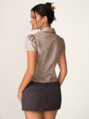 Camisa de Oficina Rayada con Cintura Fruncida y Manga Corta