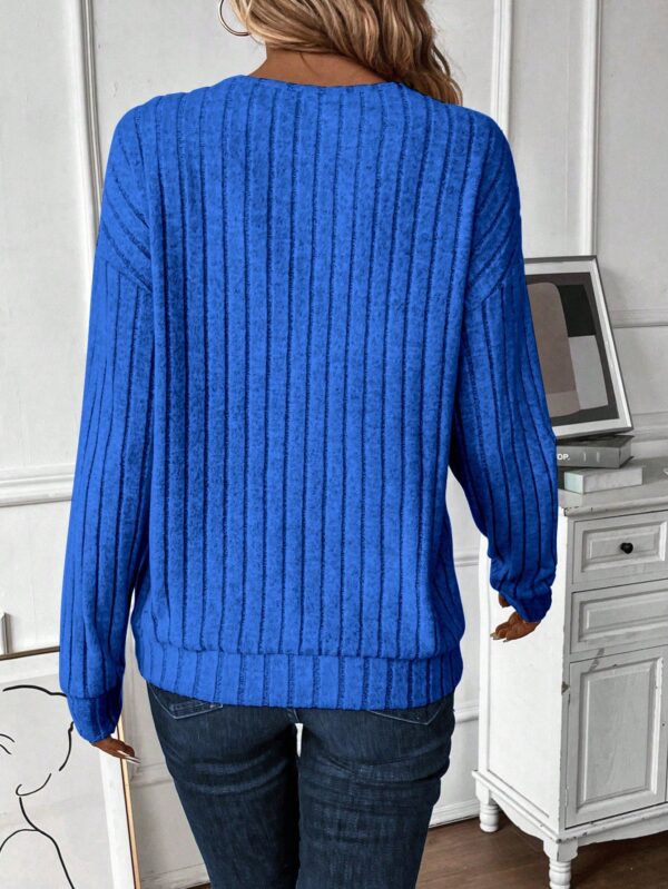 Sudadera Casual de Cuello V con Manga Larga y Hombros Caídos - Image 2