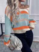 Sweater Casual a Rayas con Hombros Caídos para Otoño/Invierno