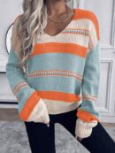 Sweater Casual a Rayas con Hombros Caídos para Otoño/Invierno