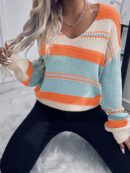 Sweater Casual a Rayas con Hombros Caídos para Otoño/Invierno