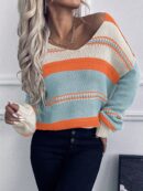 Sweater Casual a Rayas con Hombros Caídos para Otoño/Invierno