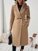 Abrigo Camel Casual de Doble Botonadura con Cinturón