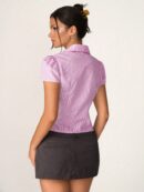 Camisa de Oficina Rayada con Cintura Fruncida y Manga Corta