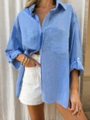 Blusa Casual a Rayas con Botones y Manga Larga