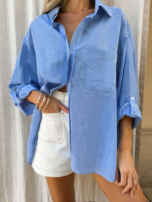 Blusa Casual a Rayas con Botones y Manga Larga - Image 16