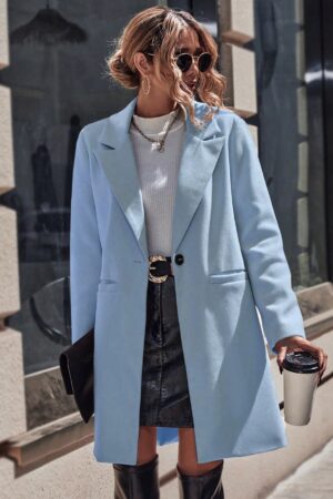 Abrigo de Lana Estilo Casual con Solapa y Botón Único
