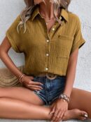 Camisa Azul Marino con Detalles Texturados y Mangas Batwing