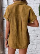 Camisa Azul Marino con Detalles Texturados y Mangas Batwing