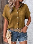 Camisa Azul Marino con Detalles Texturados y Mangas Batwing