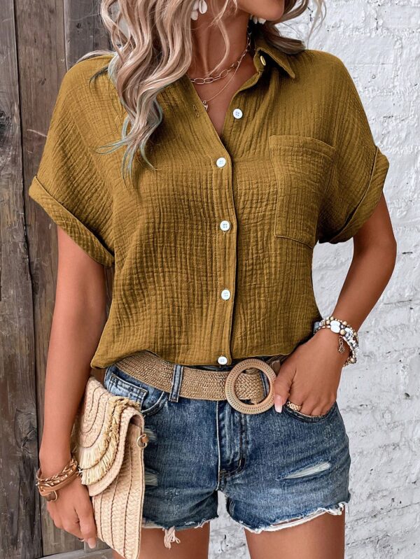 Camisa Azul Marino con Detalles Texturados y Mangas Batwing - Image 52