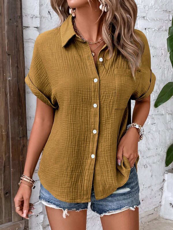 Camisa Azul Marino con Detalles Texturados y Mangas Batwing - Image 53