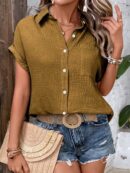 Camisa Azul Marino con Detalles Texturados y Mangas Batwing