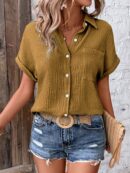 Camisa Azul Marino con Detalles Texturados y Mangas Batwing