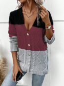 Cardigan Tejido Tricolor con Botones y Cuello en V