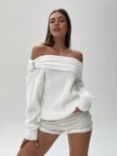 Sweater Elegante de Hombros Descubiertos con Detalle de Anillo