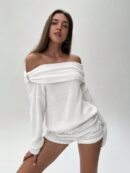 Sweater Elegante de Hombros Descubiertos con Detalle de Anillo