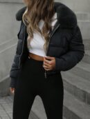 Chaqueta Acolchada Urbana de Cuello Peludo y Cintura Ajustada