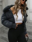 Chaqueta Acolchada Urbana de Cuello Peludo y Cintura Ajustada
