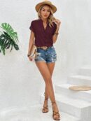 Blusa Batwing Manga Corta en Color Sólido