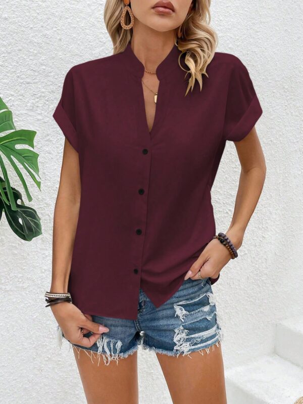 Blusa Batwing Manga Corta en Color Sólido - Image 24