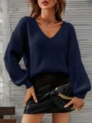 Sweater V-Neck con Hombros Caídos Estilo Francés