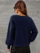 Sweater V-Neck con Hombros Caídos Estilo Francés
