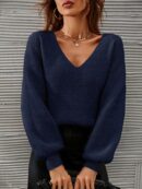 Sweater V-Neck con Hombros Caídos Estilo Francés