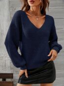 Sweater V-Neck con Hombros Caídos Estilo Francés