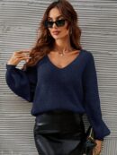 Sweater V-Neck con Hombros Caídos Estilo Francés