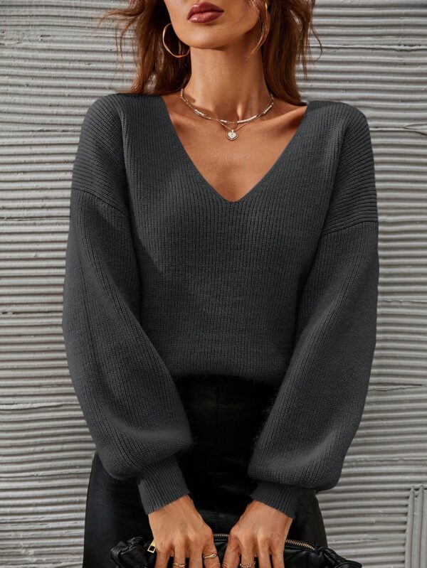 Sweater V-Neck con Hombros Caídos Estilo Francés - Image 64