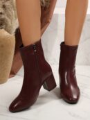 Botas Tobilleras de Taco Grueso y Ajuste Slim, Ideal para Vestido Negro