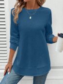 Sudadera Cómoda Casual con Textura Waffle y Dobladillo Asimétrico