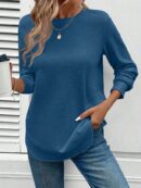 Sudadera Cómoda Casual con Textura Waffle y Dobladillo Asimétrico