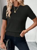 Sweater de Punto en Color Sólido con Manga Corta