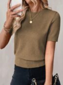 Sweater de Punto en Color Sólido con Manga Corta