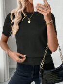 Sweater de Punto en Color Sólido con Manga Corta