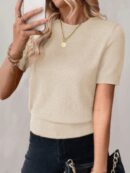 Sweater de Punto en Color Sólido con Manga Corta