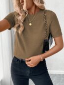 Sweater de Punto en Color Sólido con Manga Corta
