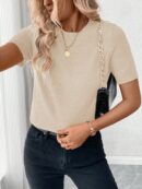 Sweater de Punto en Color Sólido con Manga Corta
