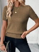 Sweater de Punto en Color Sólido con Manga Corta