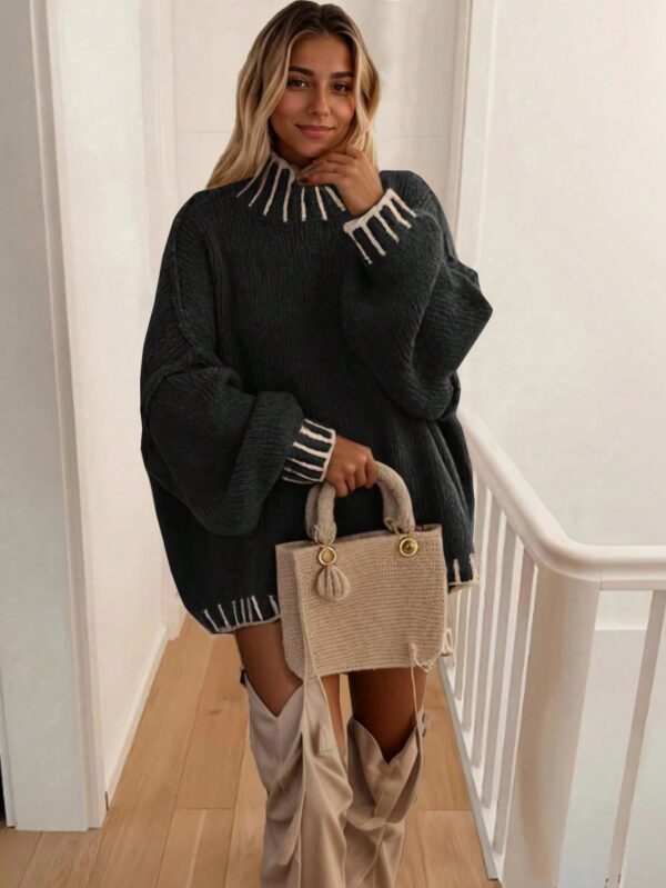 Sweater Casual Oversize con Cuello y Puños Estampados