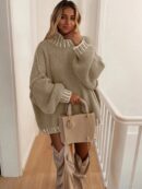 Sweater Casual Oversize con Cuello y Puños Estampados