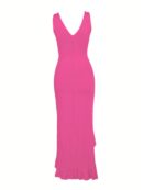 Vestido de Verano con Escote V, Detalles Fruncidos y Abertura