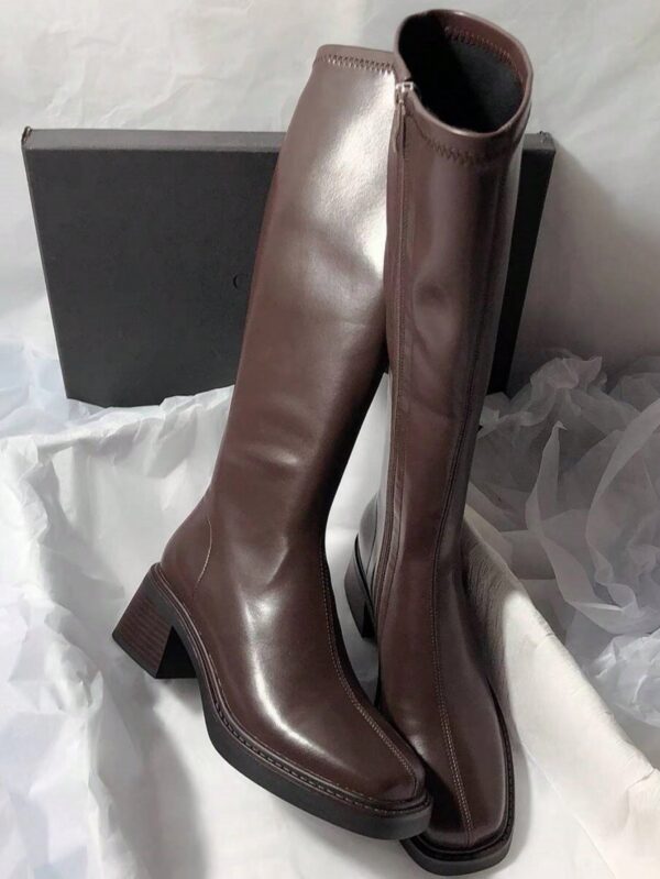 Botas Altas de Cuero con Tacón Cuadrado y Punta Cuadrada - Image 5