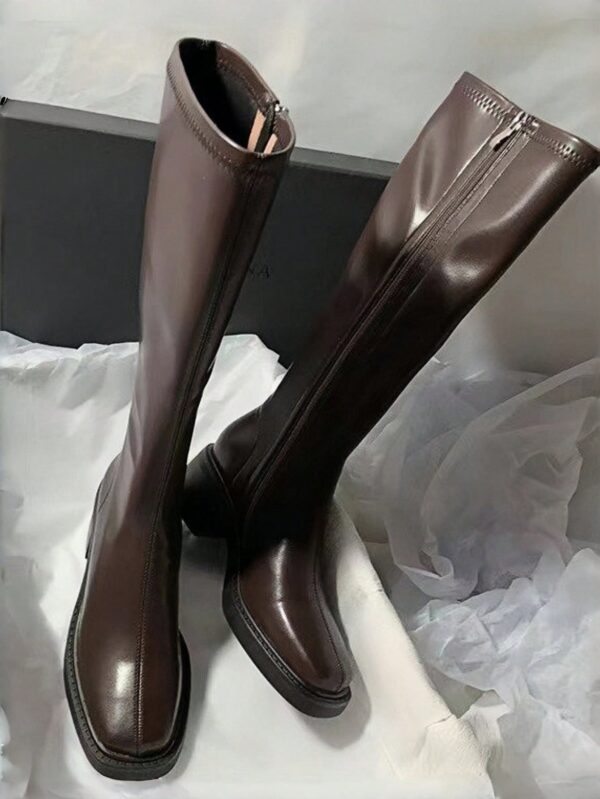 Botas Altas de Cuero con Tacón Cuadrado y Punta Cuadrada - Image 8