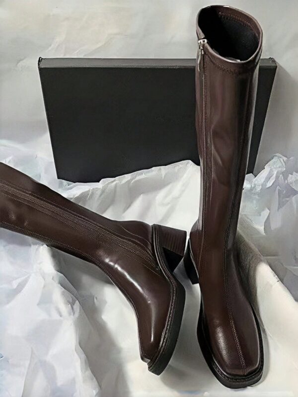 Botas Altas de Cuero con Tacón Cuadrado y Punta Cuadrada - Image 6